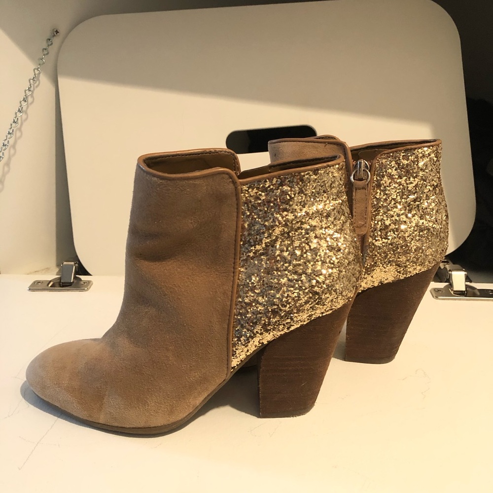 Guess Gold sparkle and suede ankle boots